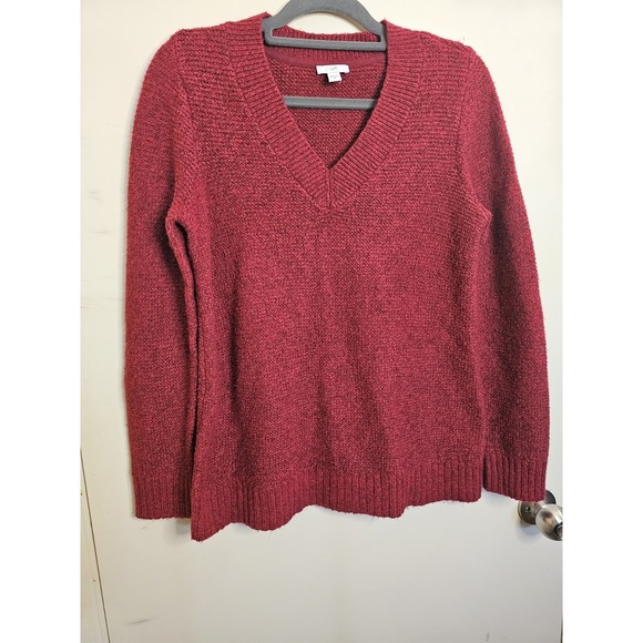 J. Jill Red Marled Cotton Alpaca V Neck Tunic Pullover Sweater Xmas Size XS - Picture 1 of 7